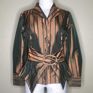 - PULI Belted Waist Shimmer Striped Top